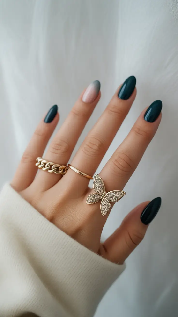 simple nail designs 2026 Deep Teal With a Soft Gradient Accent