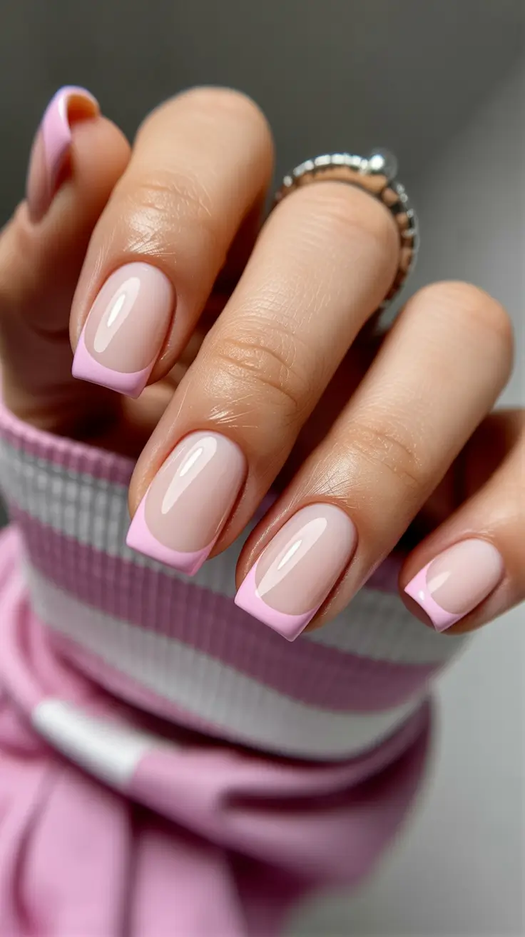 simple nail designs 2026 Pink Modern Square French Tips