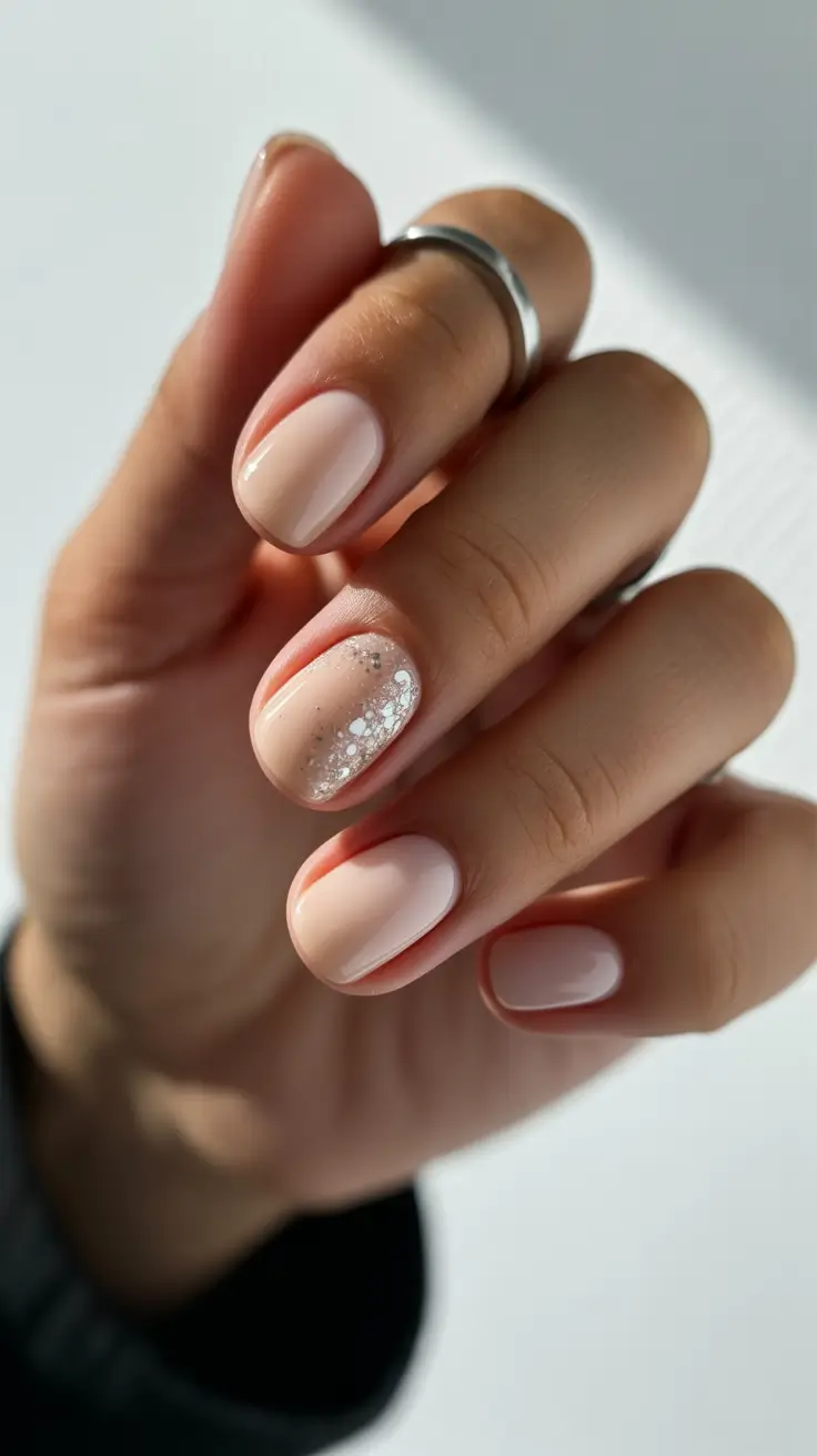 simple nail designs 2026 Neutral Short Nails With Soft Glitter Accents