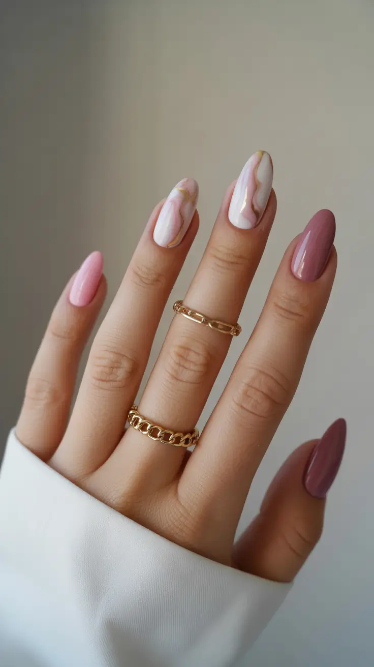 simple nail designs 2026 Pink Neutrals With Delicate Veining