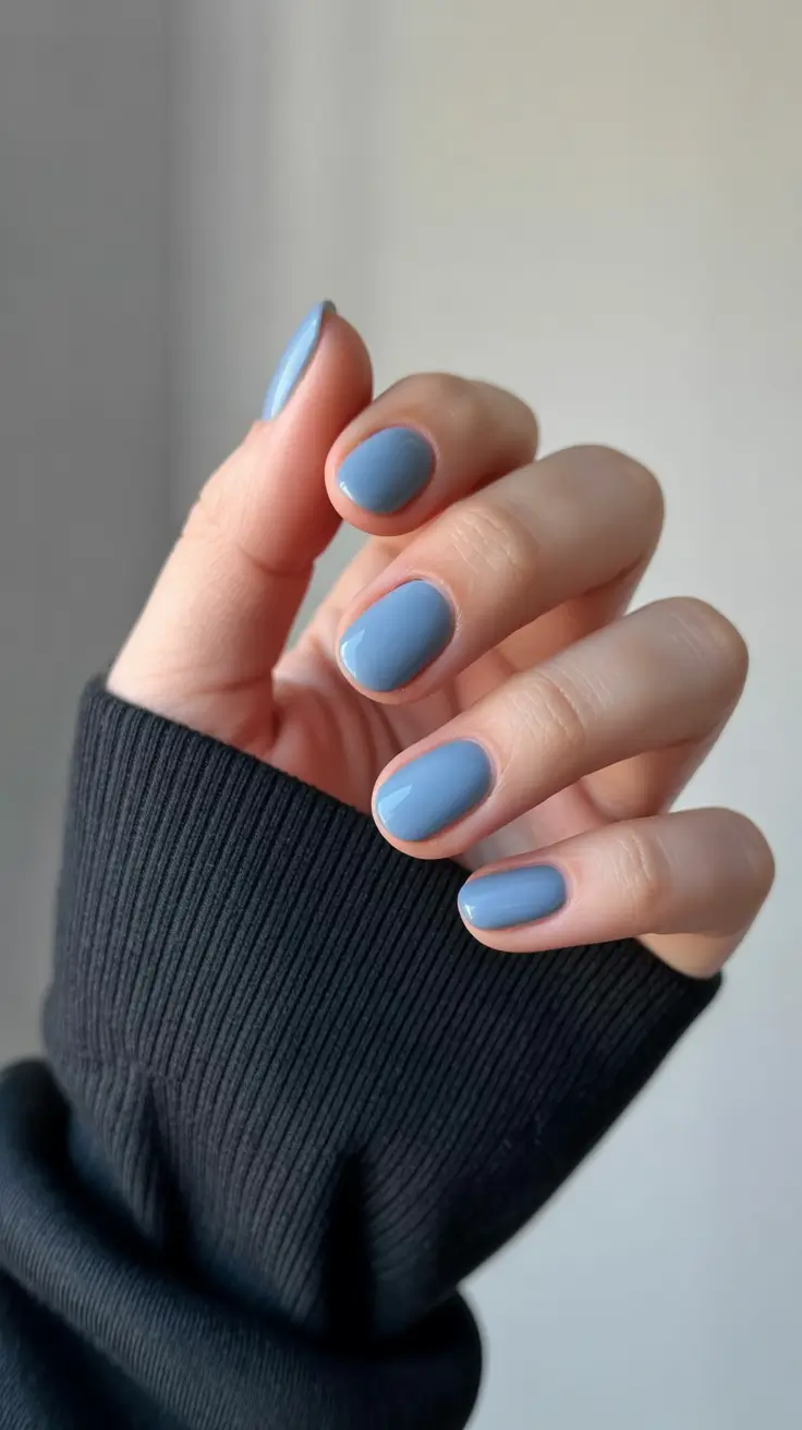 simple nail designs 2026 Dusty Blue Minimalism on Short Nails