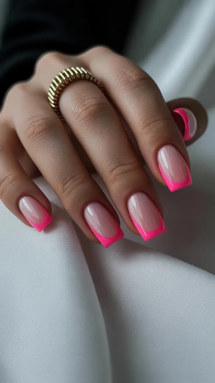 square nail designs 2026 Hot Pink French Glow for Playful Confidence