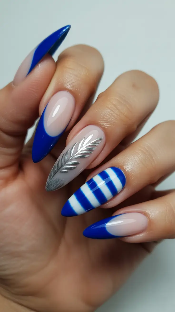 stiletto-nails-designs-2026-Nautical-Blue-Stripes-With-Metallic-Accents