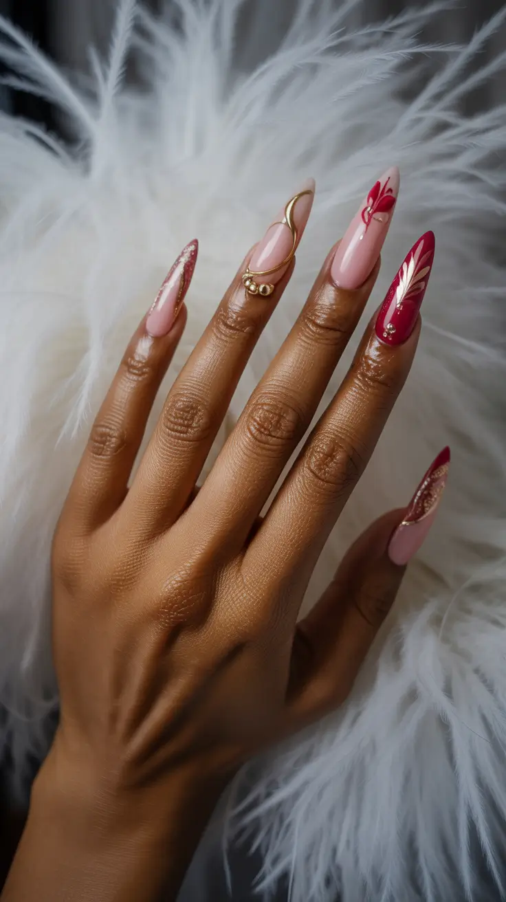 stiletto-nails-designs-2026-Romantic-Red-Florals-With-Golden-Accents