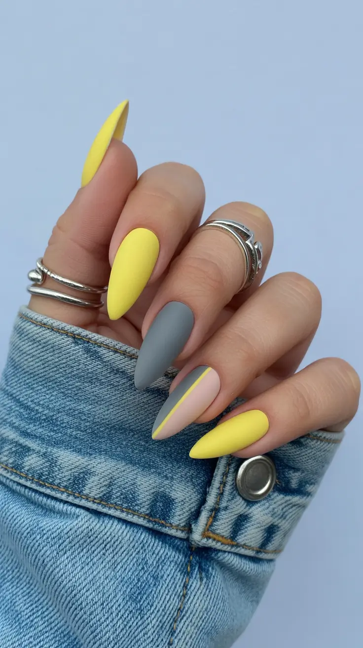stiletto-nails-designs-2026-Soft-Yellow-and-Grey-Minimalist-Contrast