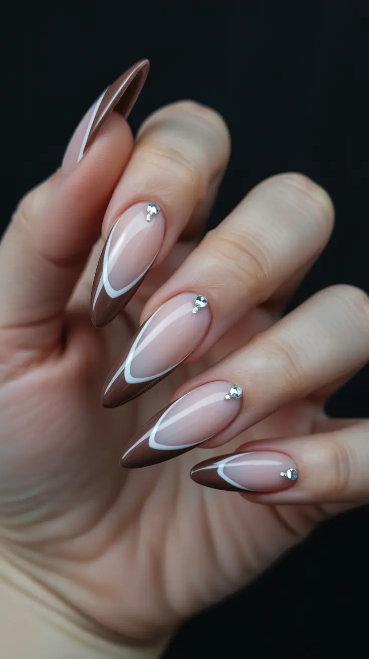 stiletto-nails-designs-2026-Chocolate-Glaze-Contours-With-Crystal-Details