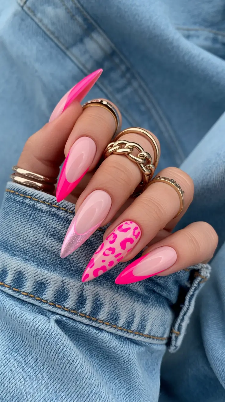 stiletto-nails-designs-2026-Pink-Heat-With-Leopard-Pop