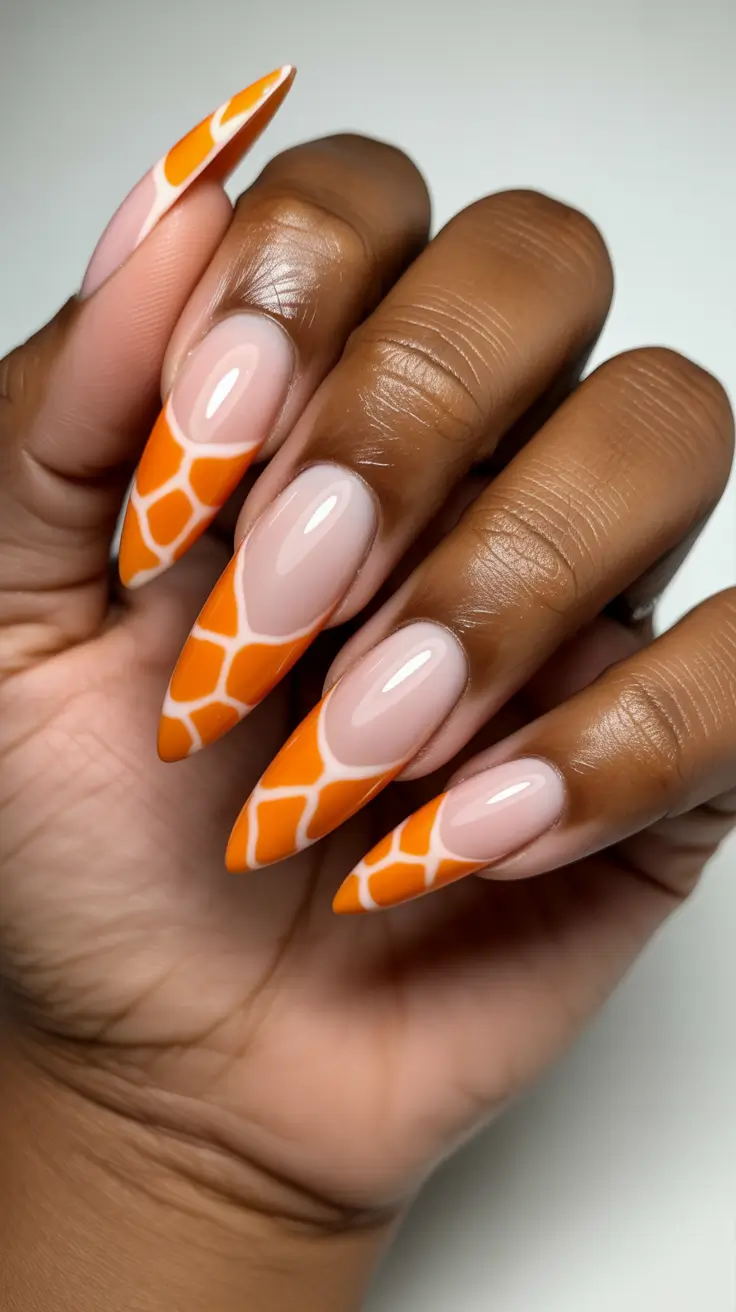 stiletto-nails-designs-2026-Tangerine-Giraffe-Pattern-for-Bold-Summer-Energy