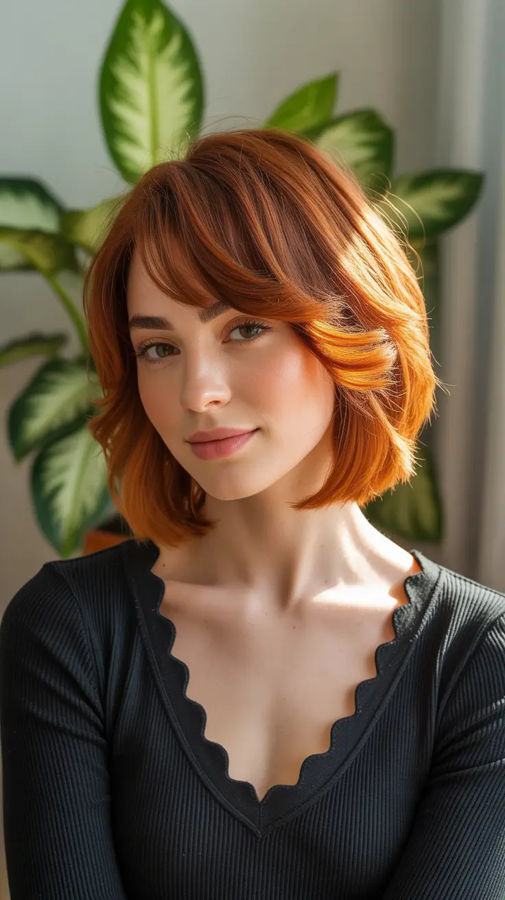 Stylish bob cuts for women 2026 Warm Copper Bob with Light Layers