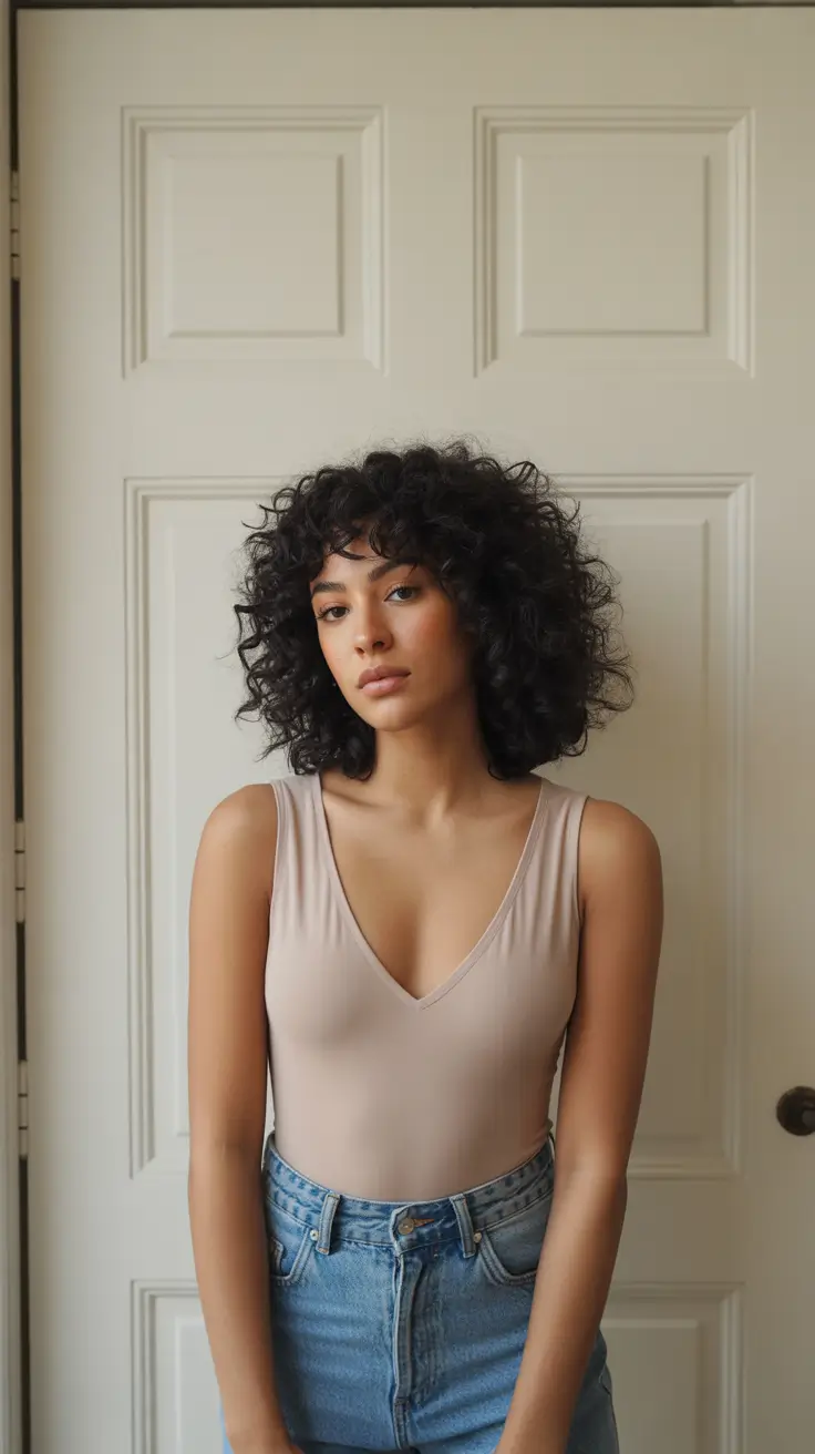 curly hairstyles 2026 Soft Rounded Volume with Light Fringe