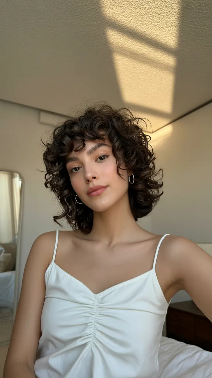 curly hairstyles Soft-Cut French Curl Bob with Mini Fringe