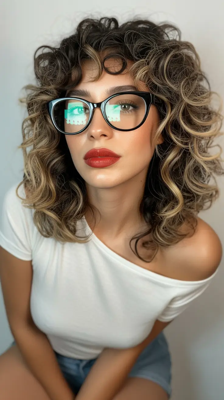 curly hairstyles Voluminous Highlighted Curls with Framed Lift