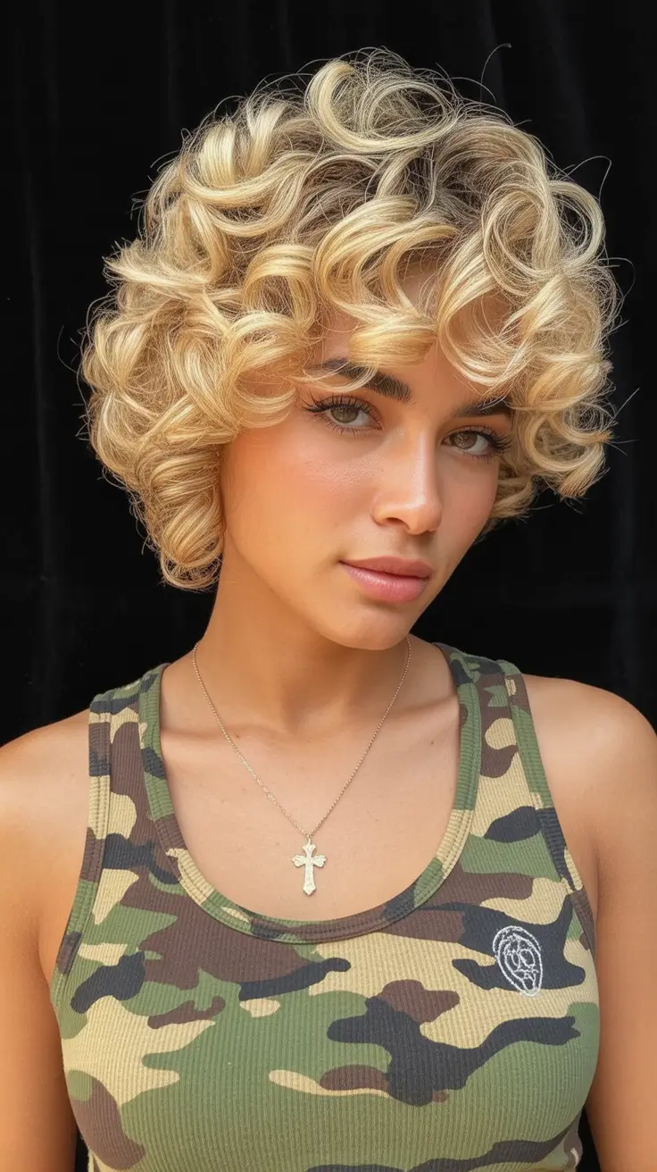 curly hairstyles Golden Spiral Bob with Sculpted Volume