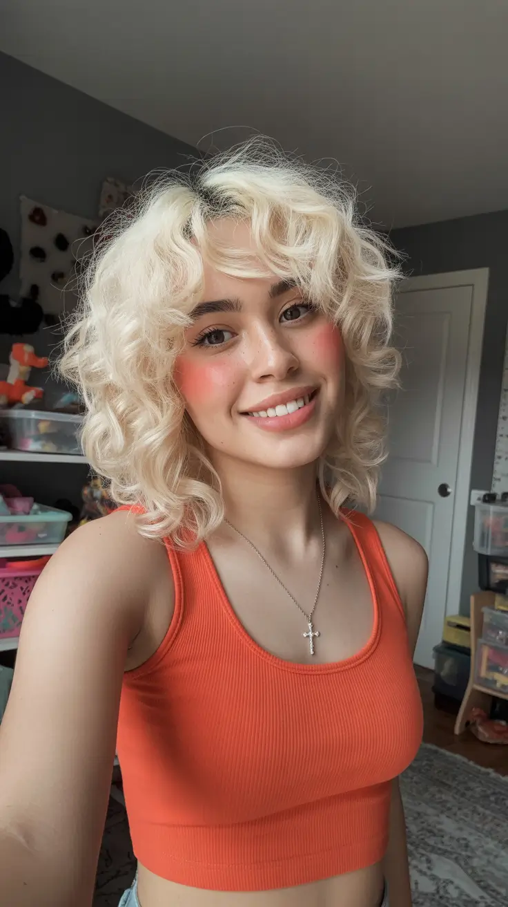 curly hairstyles Soft Vanilla Curls with Fluffy Fringe