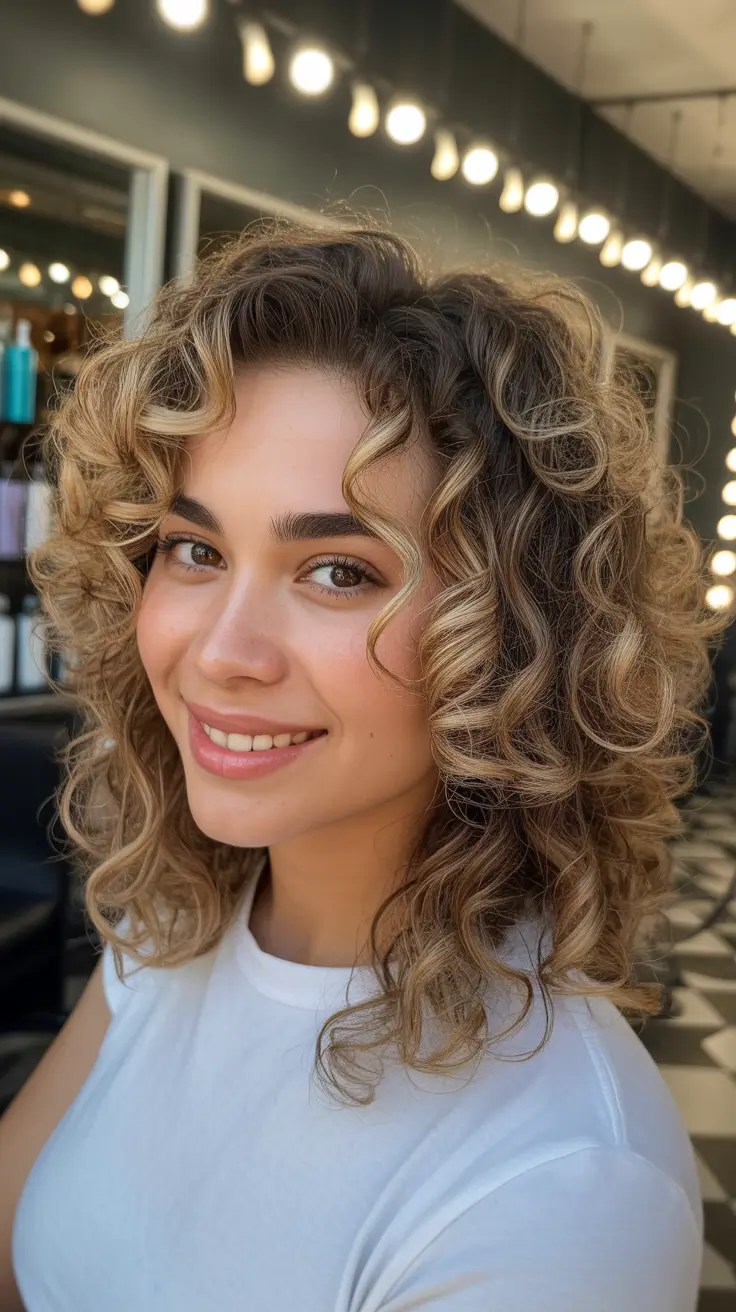 curly hairstyles Honey-Blonde Medium Curls with Soft Definition