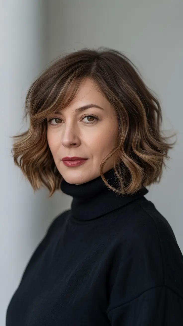 Playful Textured Shag Bob haircuts for women over 40 2026