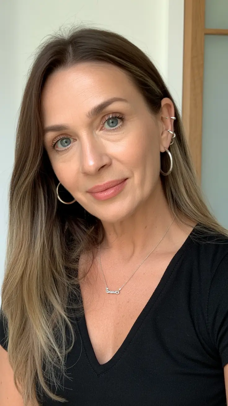 Natural Long Layered Brunette haircuts for women over 40 2026