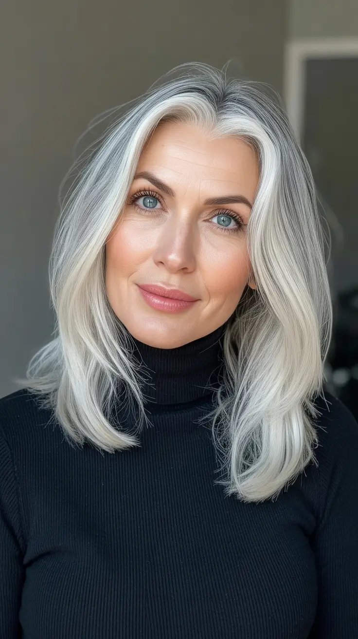 Silver Medium Length Layered haircuts for women over 40 2026