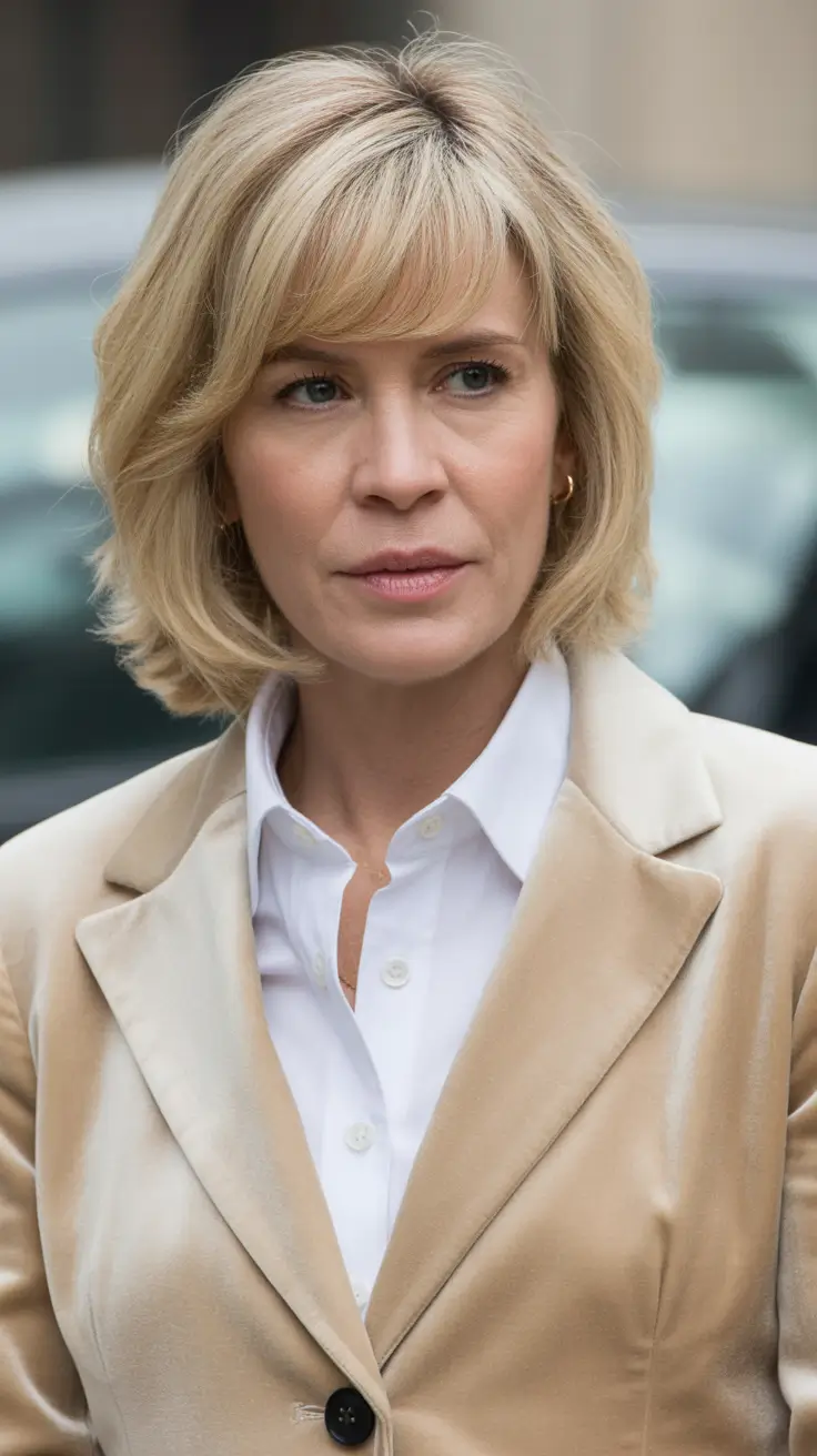 Layered Blonde Bob with Bangs haircuts for women over 40 fine hair 2026