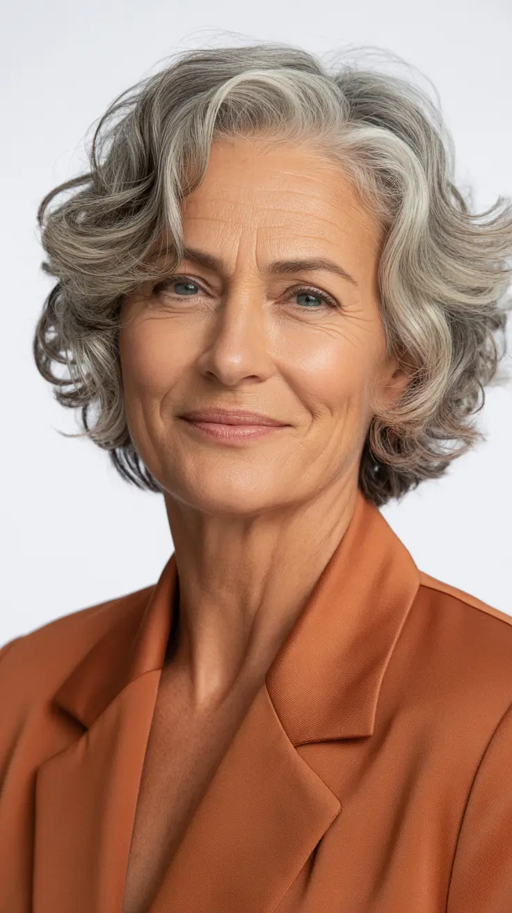 haircuts for women over 60 medium length Silver Curly Bob with Natural Definition