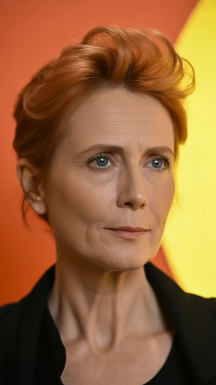 haircuts for women over 60 short length Voluminous Copper Updo with Modern Flair