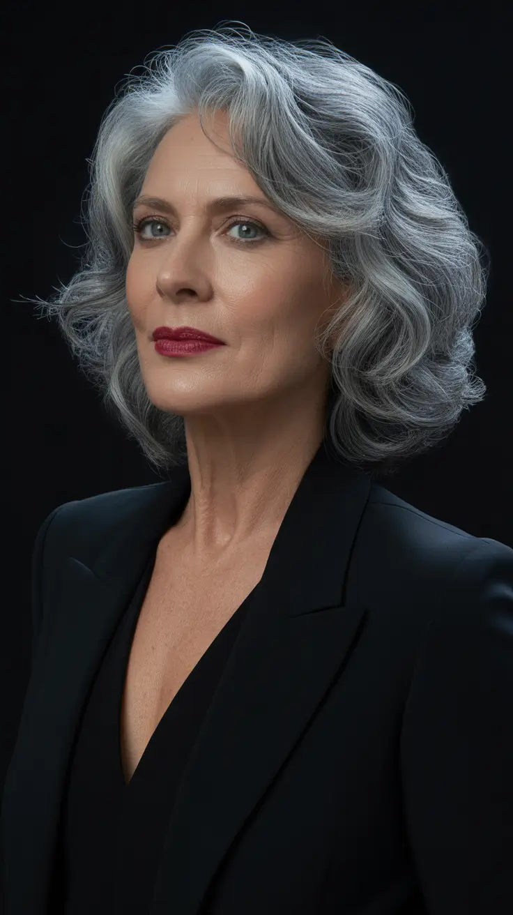 haircuts for women over 60 with glasses Elegant Gray Volume Bob with Glamorous Finish