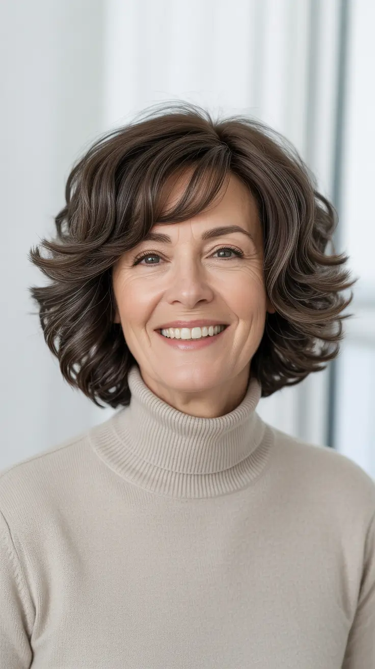 haircuts for women over 60 with bangs Soft Chocolate Layers with Light Bangs