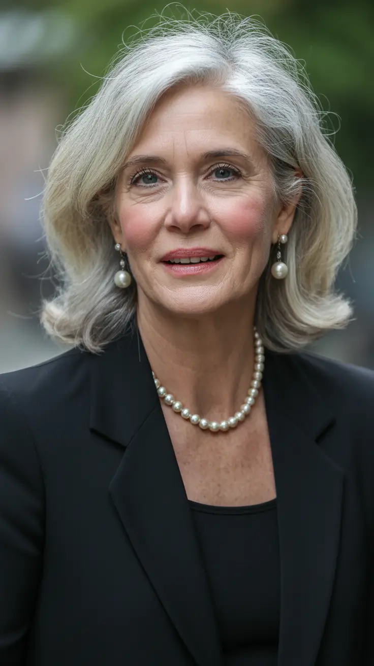 haircuts for women over 60 with glasses Polished Silver Bob with Volume Ends