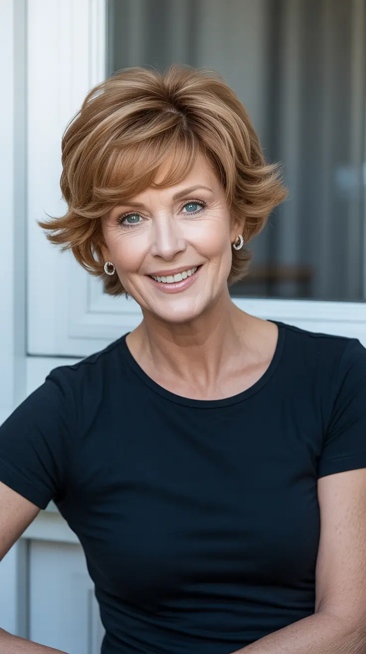 haircuts for women over 60 fine hair Soft Layered Bob with Warm Honey Highlights