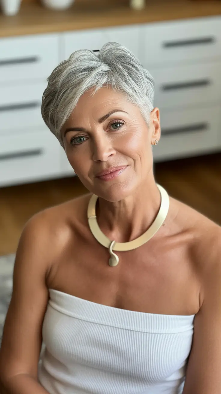 haircuts for women over 60 short hair Chic Silver Pixie with Textured Layers
