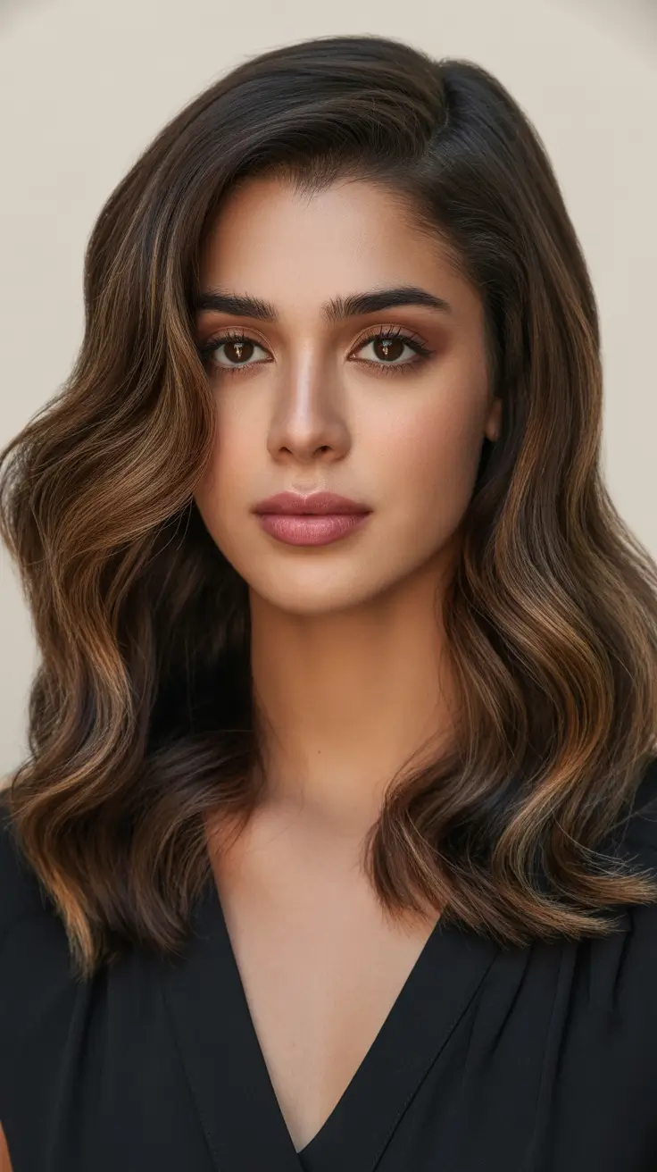 Stylish Medium Length Haircuts 2026 Subtle Shine Gentle Waves with Dimension