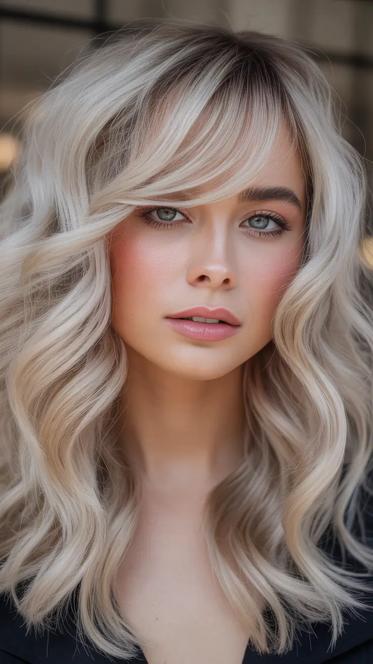Stylish Medium Length Haircuts 2026 Frosted Elegance Platinum Layers with Flow