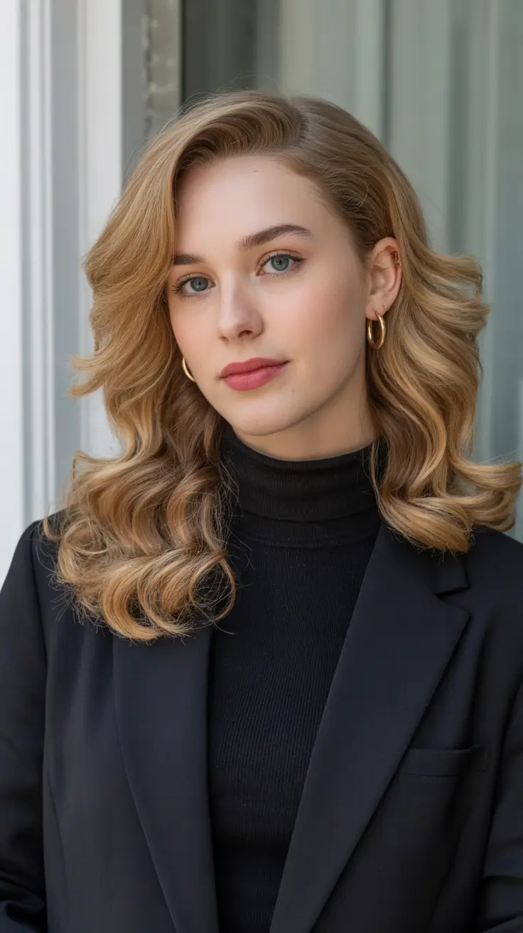 Stylish Medium Length Haircuts 2026 Classic Grace Golden Curls with Soft Layers