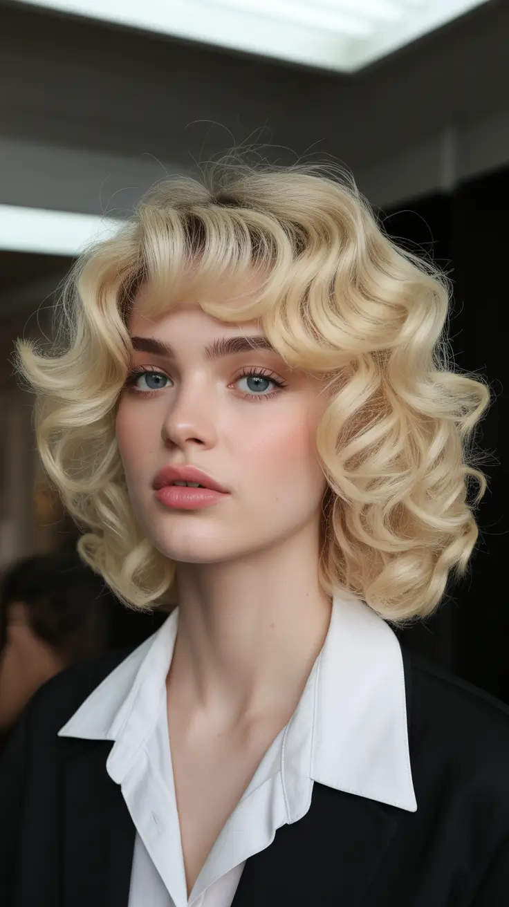 Stylish Medium Length Haircuts 2026 Retro Revival Soft Blonde Curls
