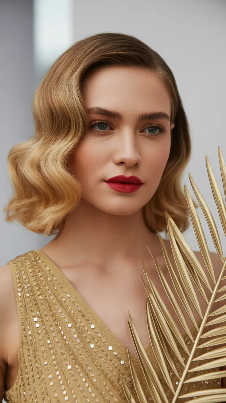 Stylish side-parted hairstyle 2026 Golden Vintage Side Part With Sculpted Waves
