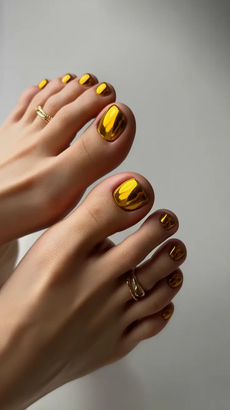toe nail designs 2026 Mirror-Shine Golden Chrome