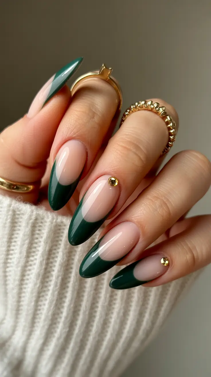 trending nail colors 2026 Emerald French Elegance
