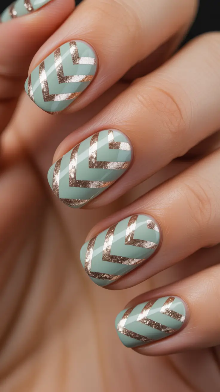 trending nail colors 2026 Mint Chevron Luxe