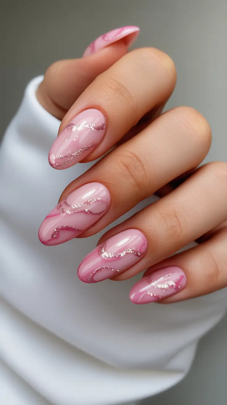 trending nail colors 2026 Pink Glimmer Waves