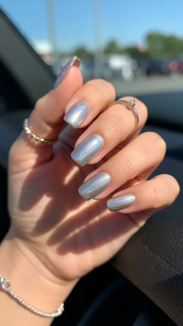 trending nail colors 2026 Silver Halo Glow