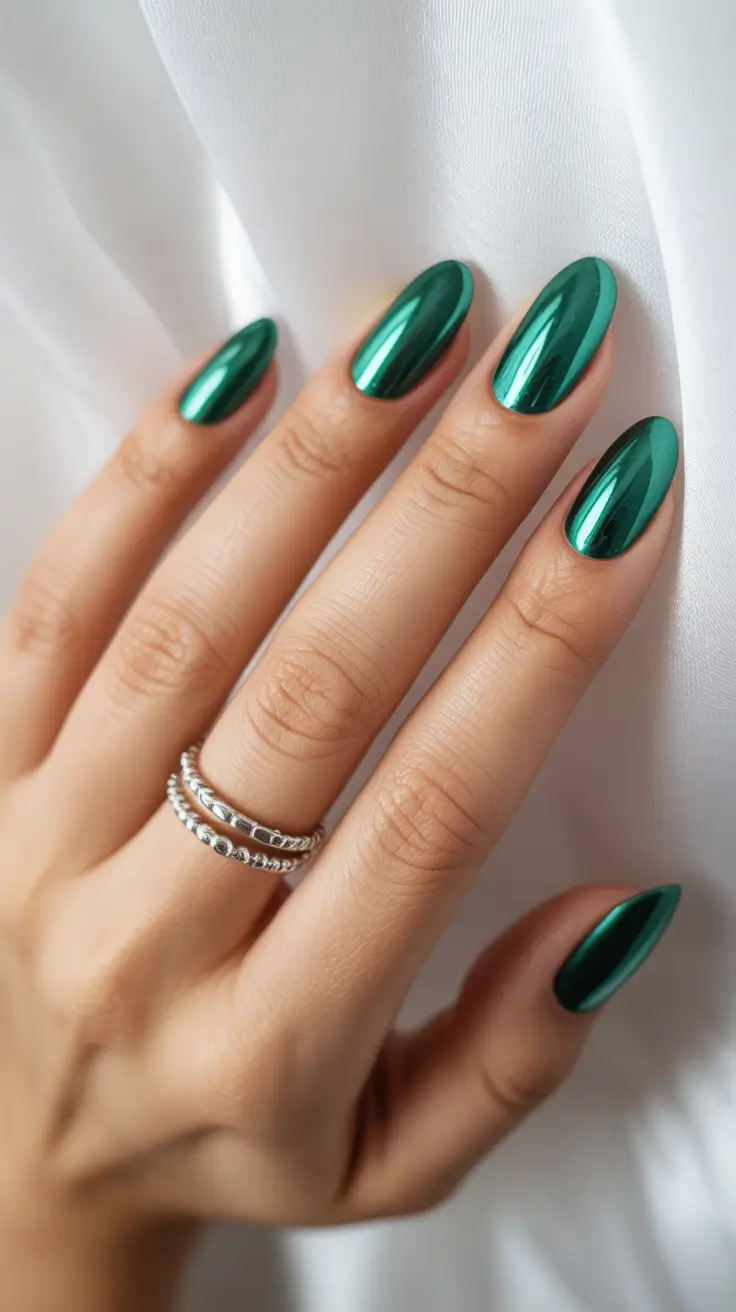 trending nail colors 2026 Emerald Mirror Chrome