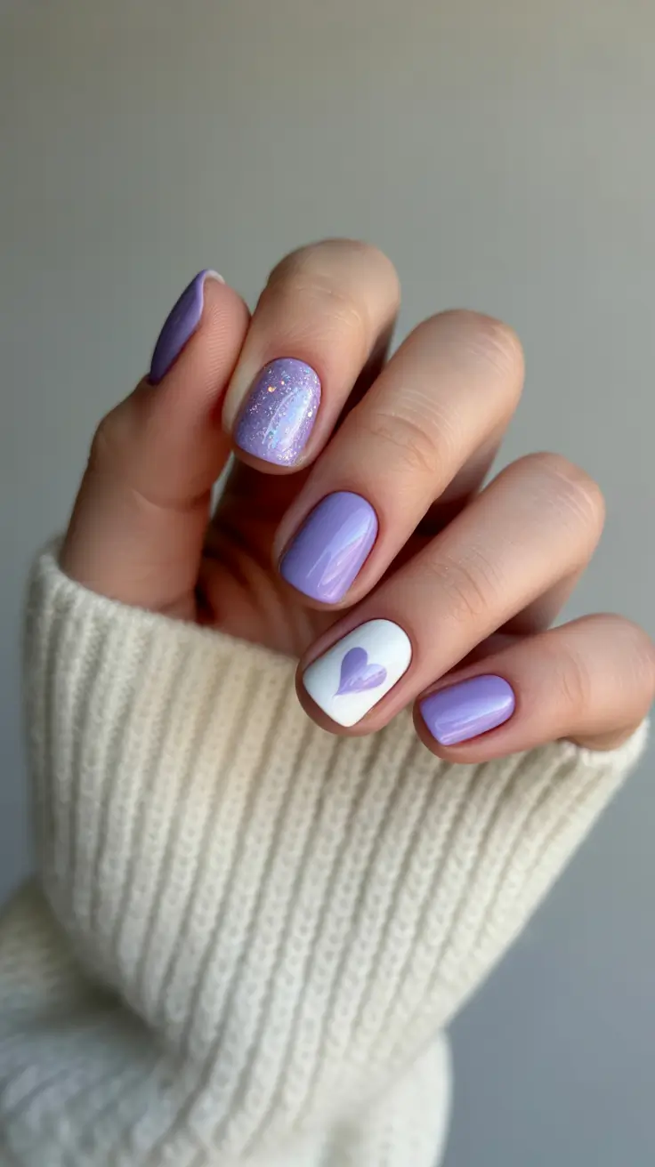 trending nail inspo 2026 Soft Lavender Heart Mood