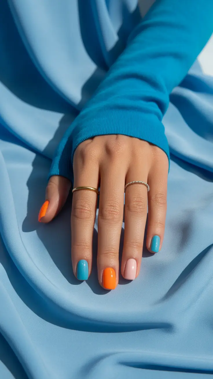 trending nail inspo 2026 Sunset Sorbet Color Blocking