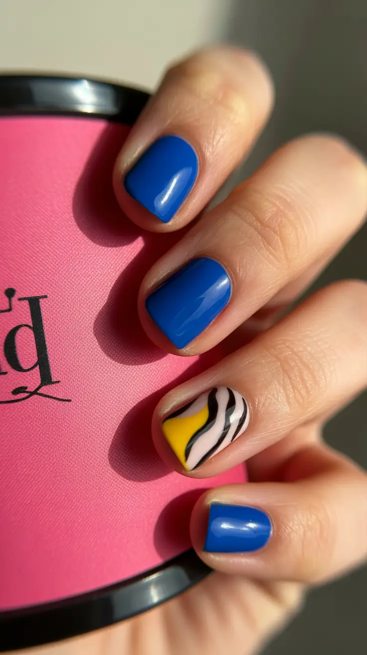trending nail inspo 2026 Blue Pop with Zebra Lemon Accent
