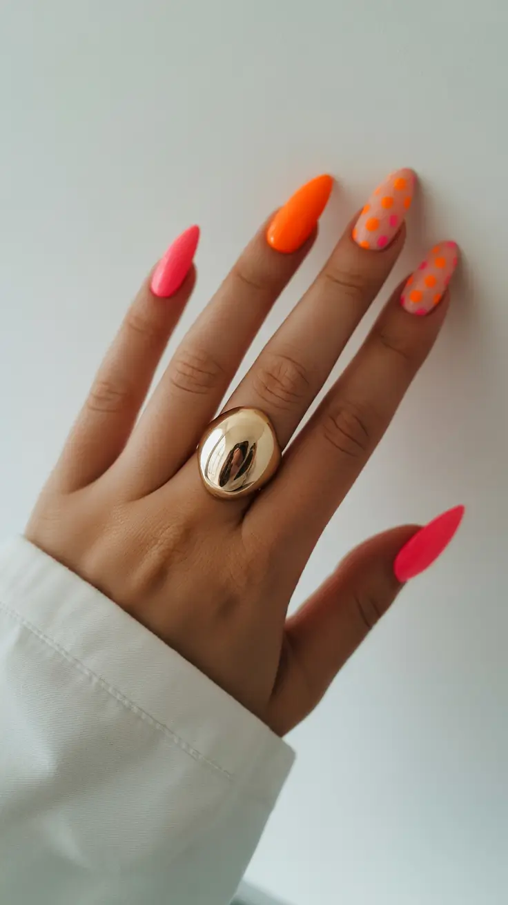 trending nail inspo 2026 Neon Candy Pop Almond Set