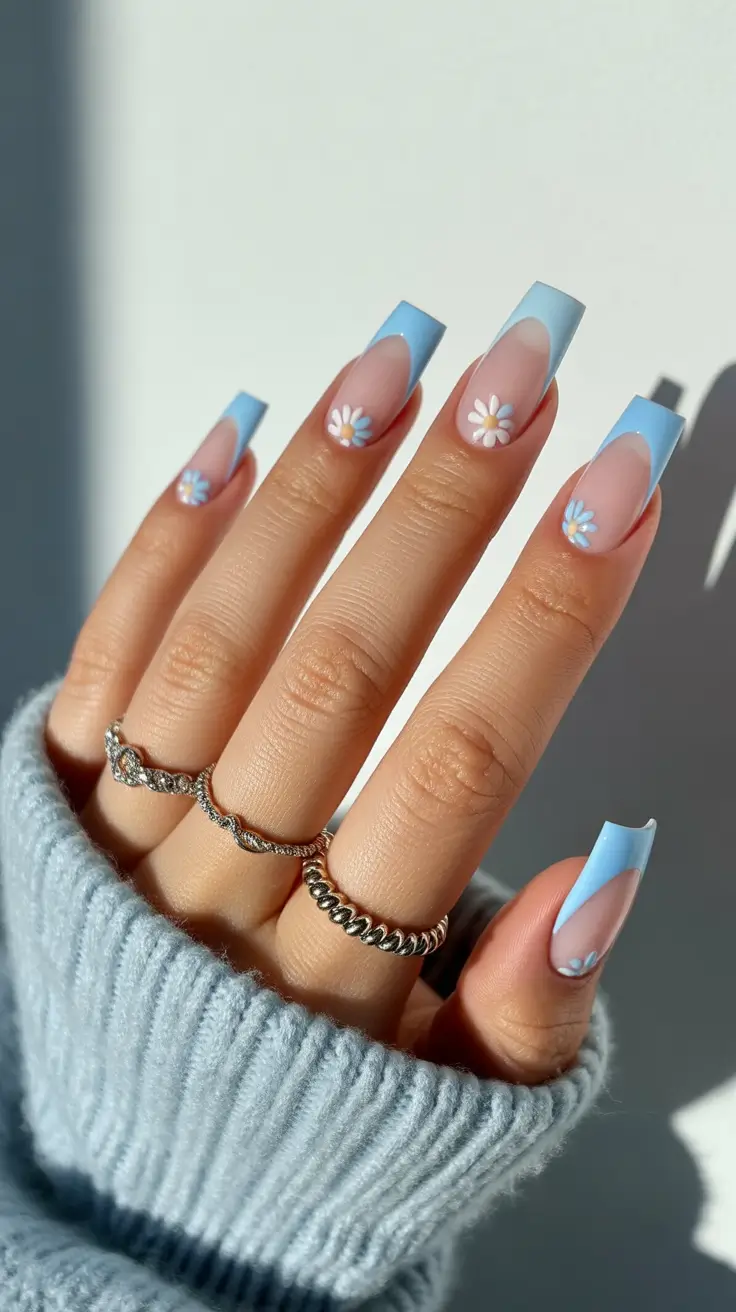 trending nail inspo 2026 Daisy Sky Long French Square