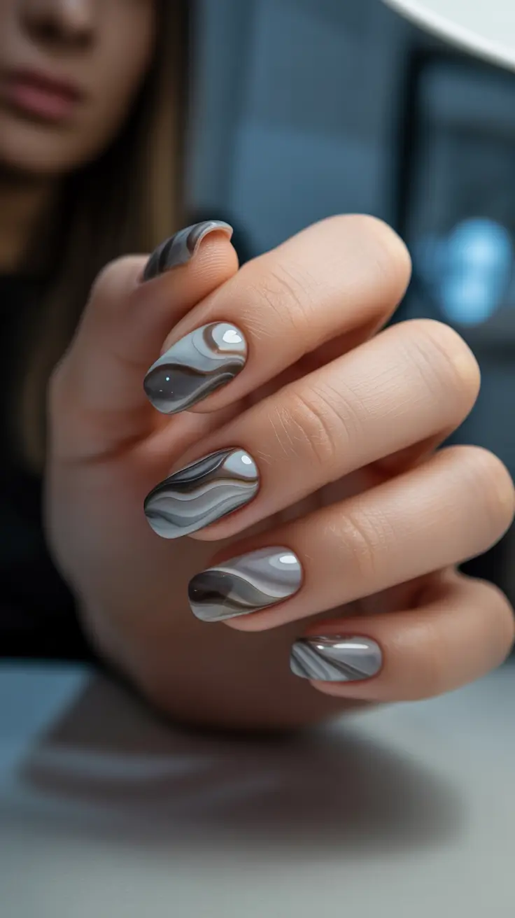 trending nail inspo 2026 Chocolate Ripple Swirl Art