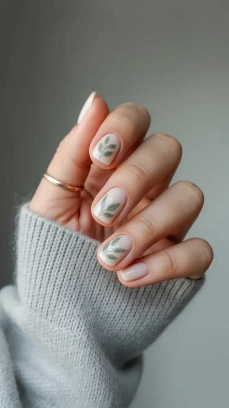 trending nail inspo 2026 Minimal Leafy Green Whisper
