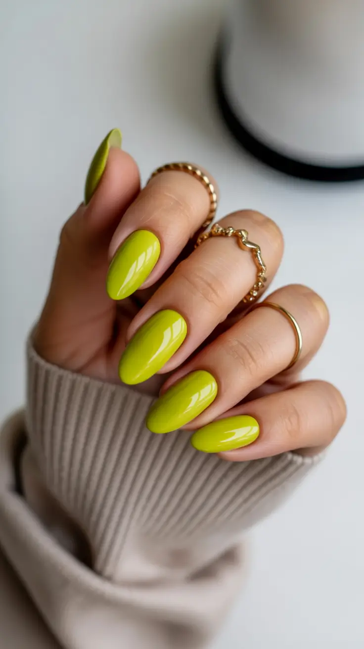 Trendy almond nails 2026 Fresh Lime Energy Almonds
