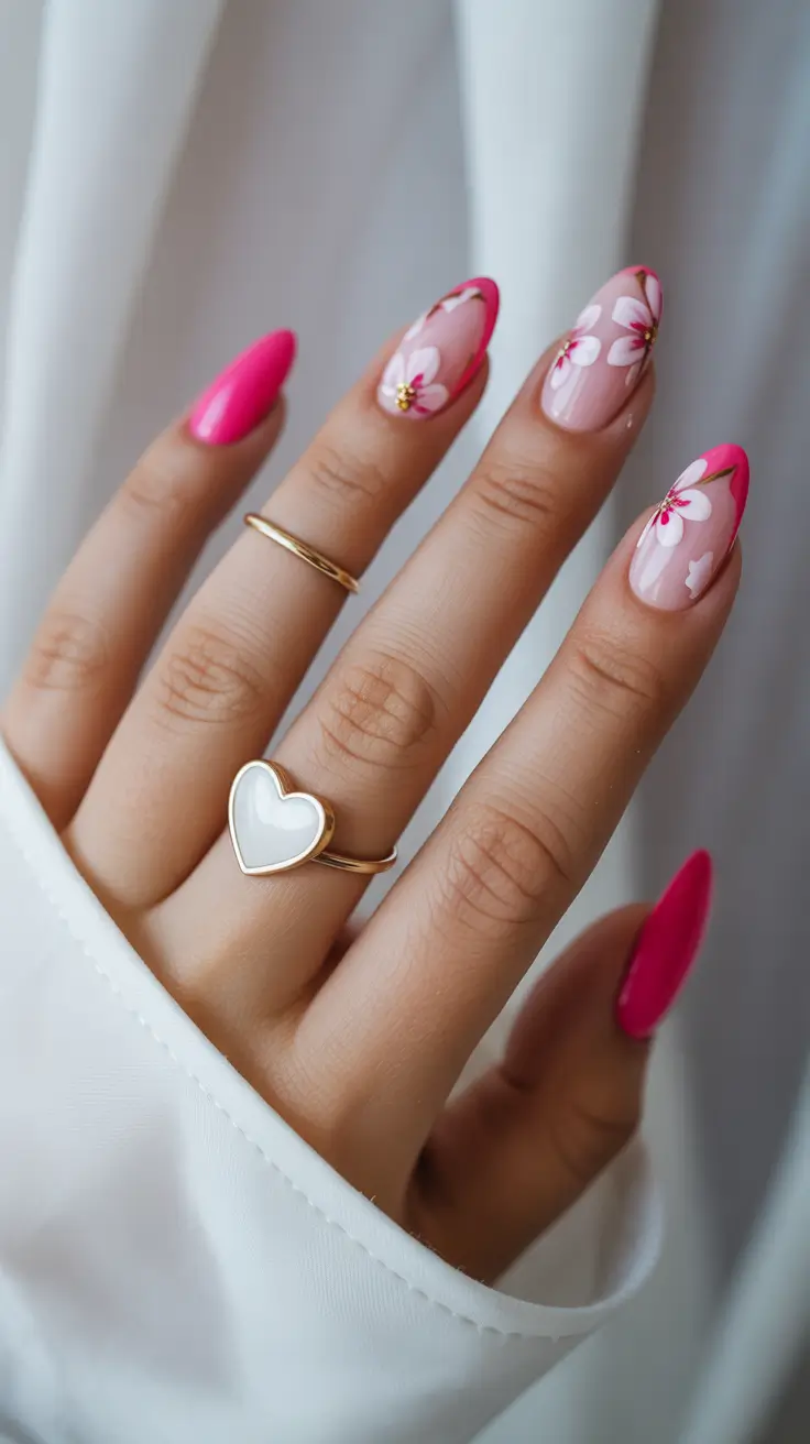 Trendy almond nails 2026 Pink Blossom Almond Bloom